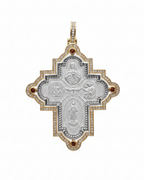 Two-Tone Religious Cross Icon Diamond Necklace Pendant 14K