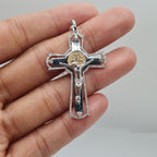 Two-Tone Saint Benedict Crucifix Cross Diamond Necklace Pendant 14K