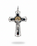 Two-Tone Saint Benedict Crucifix Cross Diamond Necklace Pendant 14K