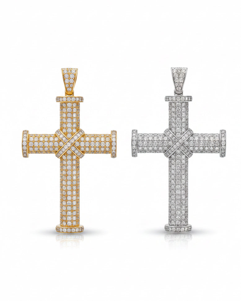 Large Full Paved Cross Diamond Necklace Pendant 14K