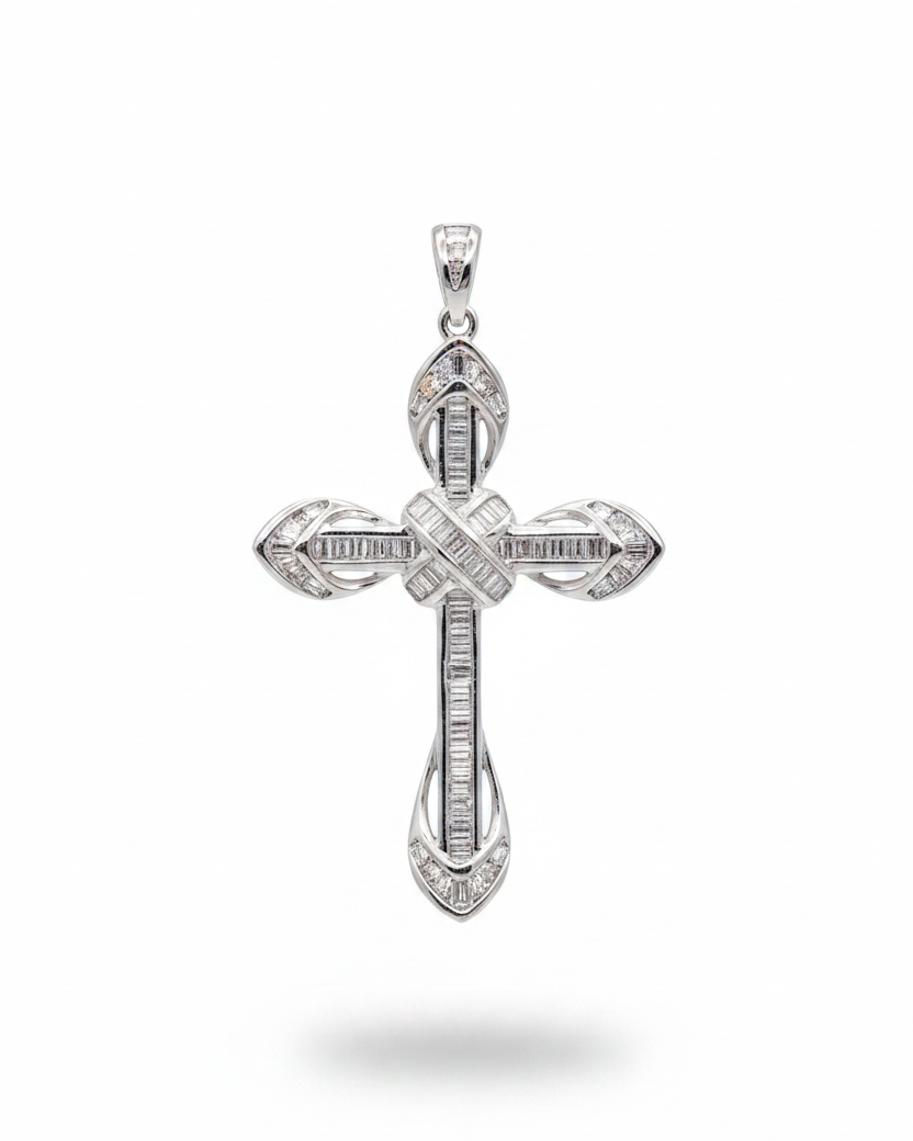 Cross Baguette Diamond Pendant 14K