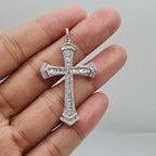 Medium Cross Baguette Paved Diamond Necklace Pendant 14K