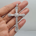Large Cross Baguette Paved Diamond Necklace Pendant 14K