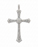 Large Cross Baguette Paved Diamond Necklace Pendant 14K