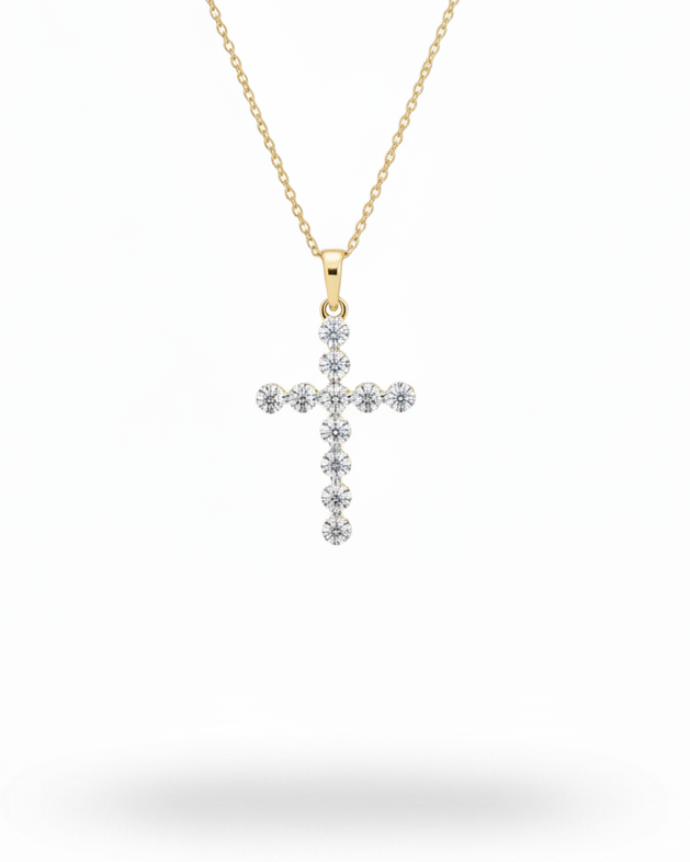 Golden Dainty Cross Diamond Necklace 14K