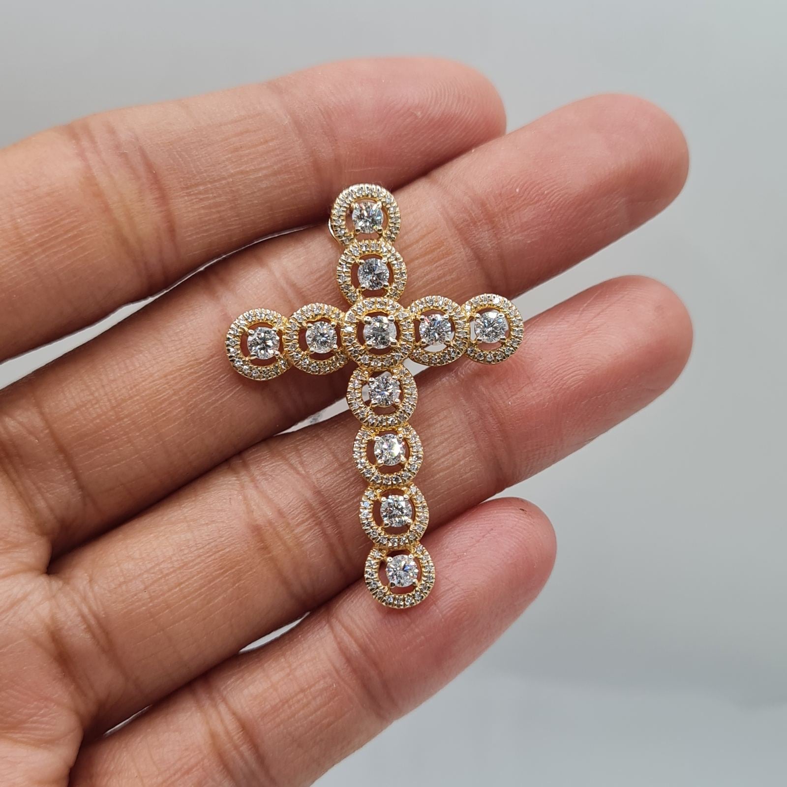 Golden Cross Halo Diamond Necklace Pendant 14K