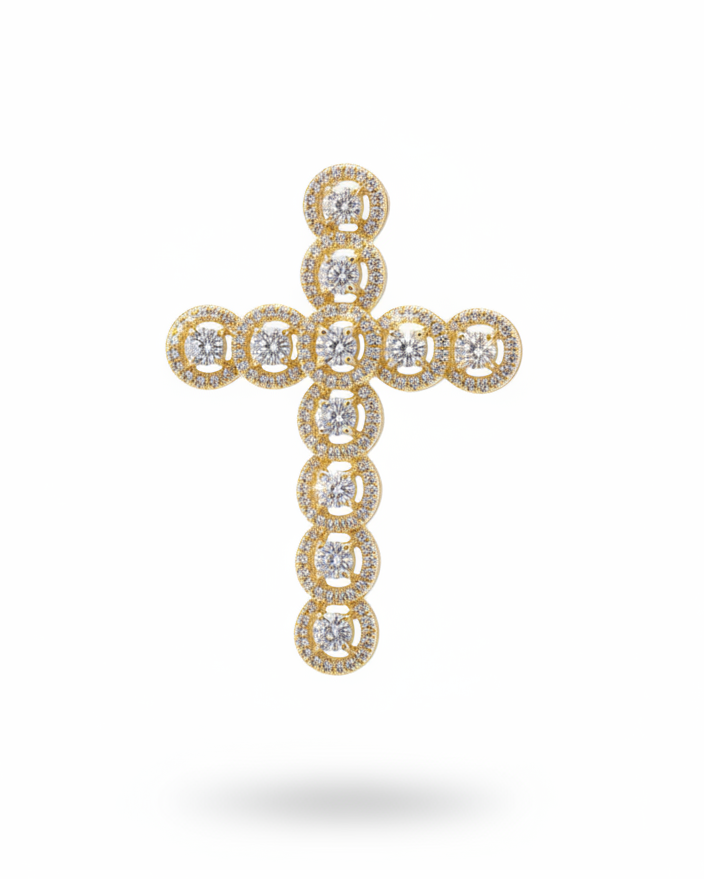 Golden Cross Halo Diamond Necklace Pendant 14K