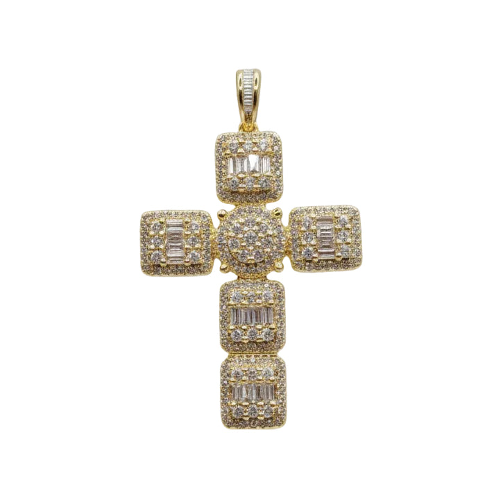 Golden Cross Cushion Paved Diamond Necklace Pendant 14K