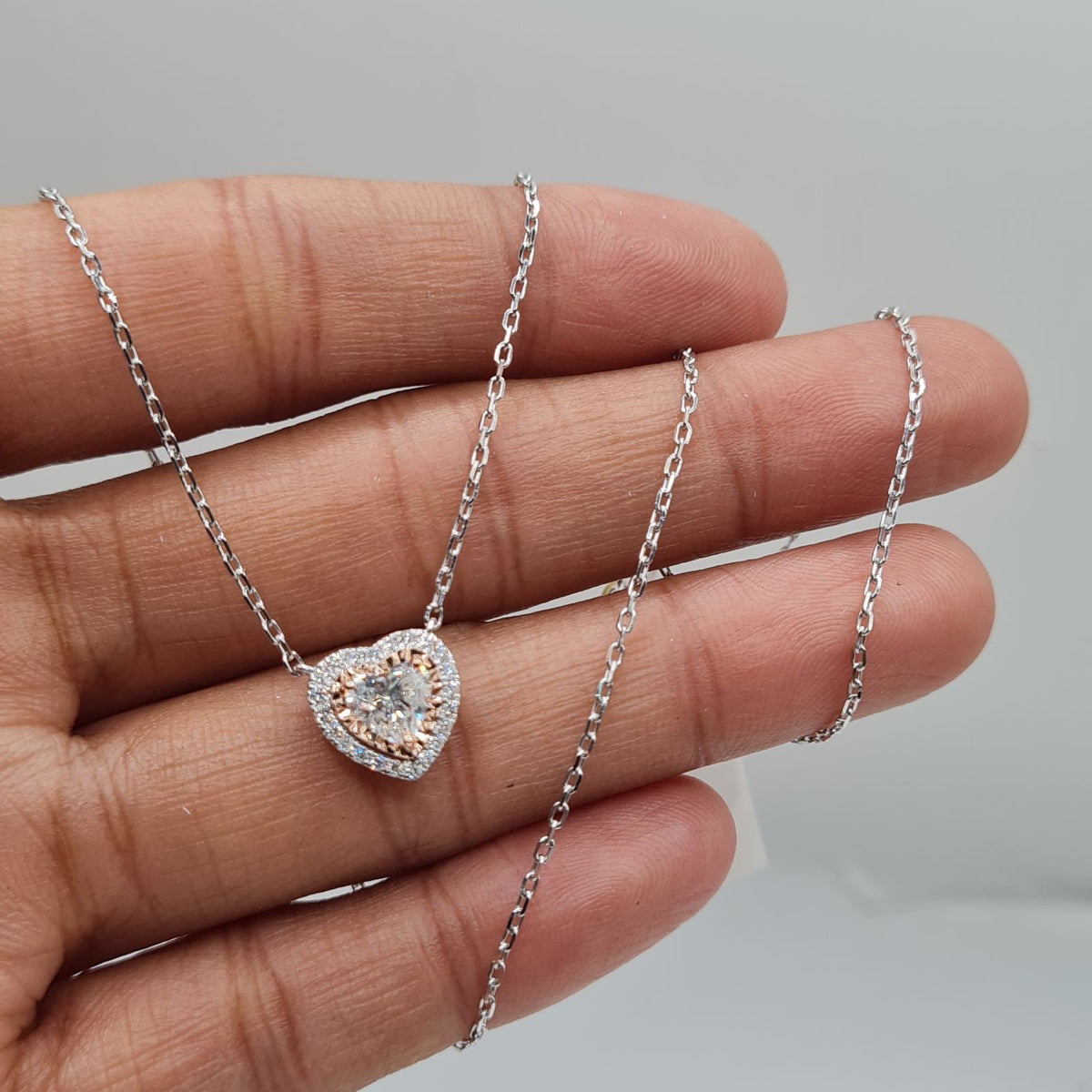 Classic Heart Two-Tone Invisible Setting Diamond Necklace 14K