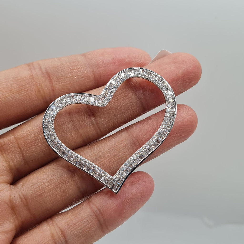 Classic Heart Baguette Pendant Diamond Necklace 14K