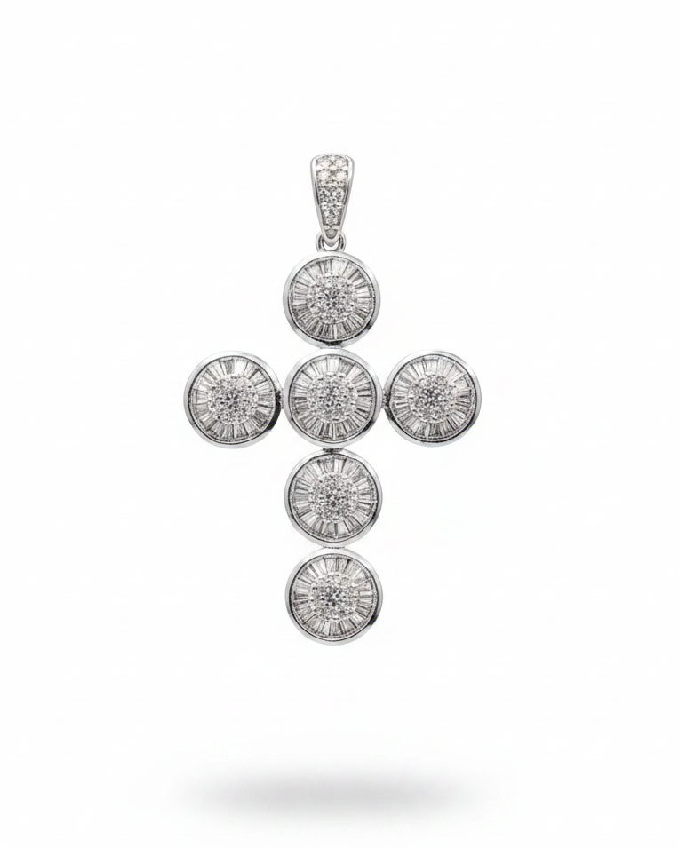Round Cross Diamond Necklace Pendant 14K
