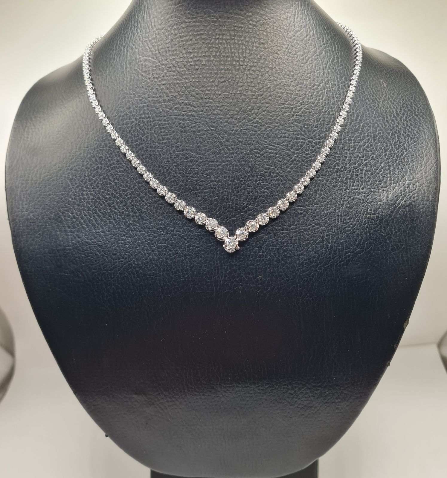 Classic Eternity V Round Paved Diamond Necklace 14K