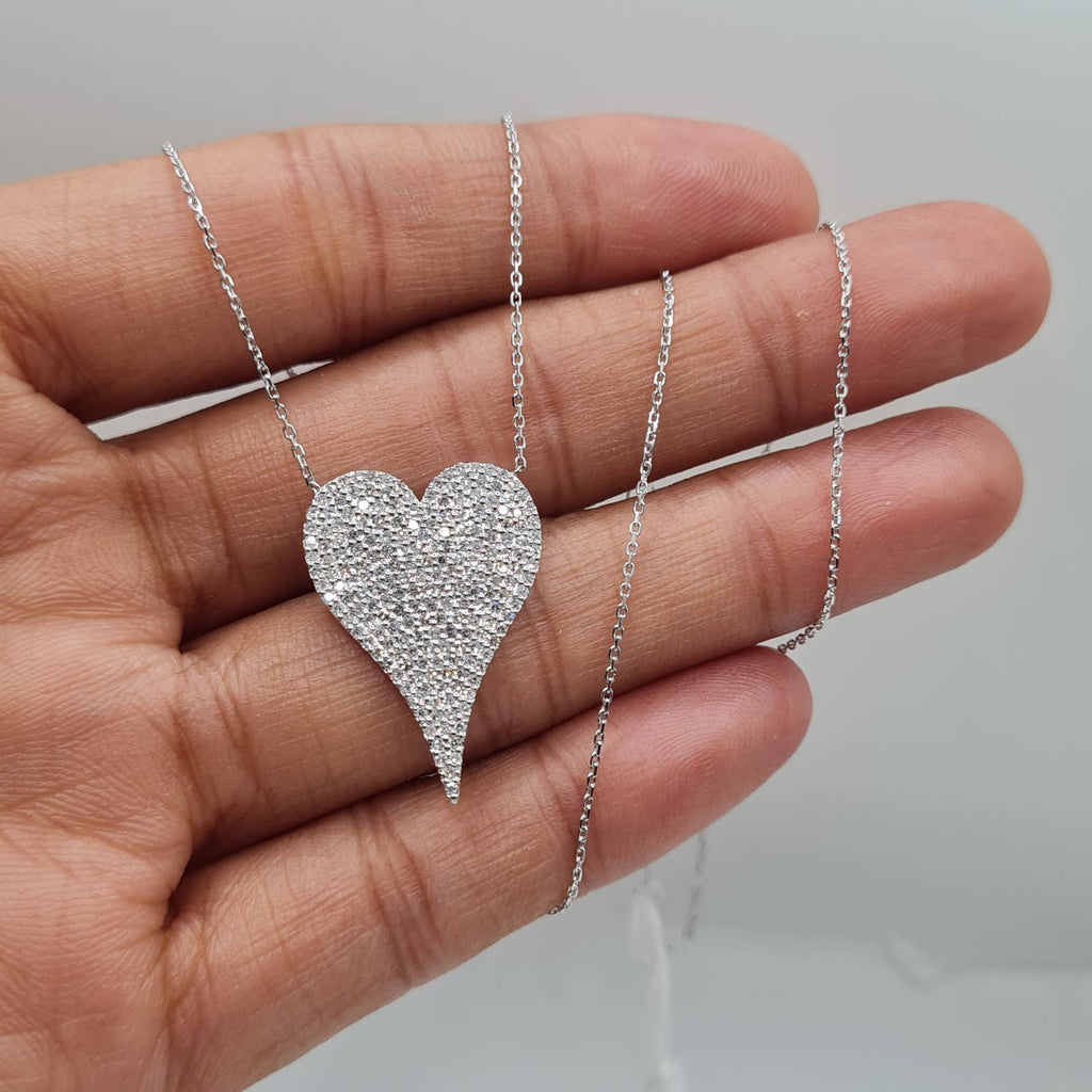 Classic Heart Large Pave Diamond Necklace 14K