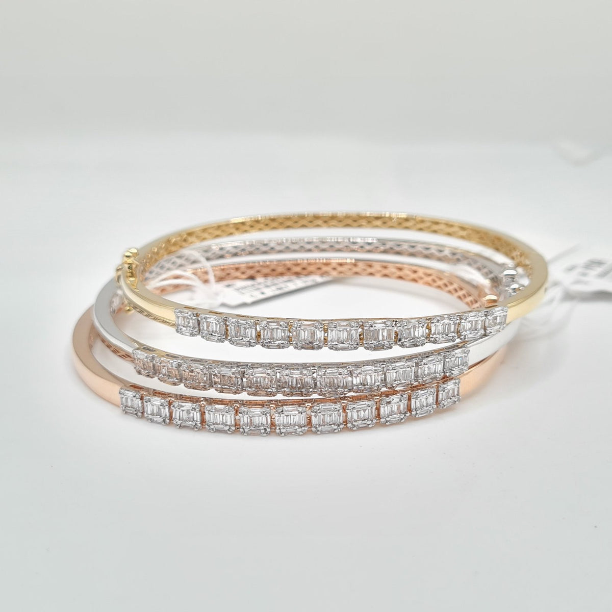 XX Classic  Cushion Baguette Diamond Bangle Bracelet 14K