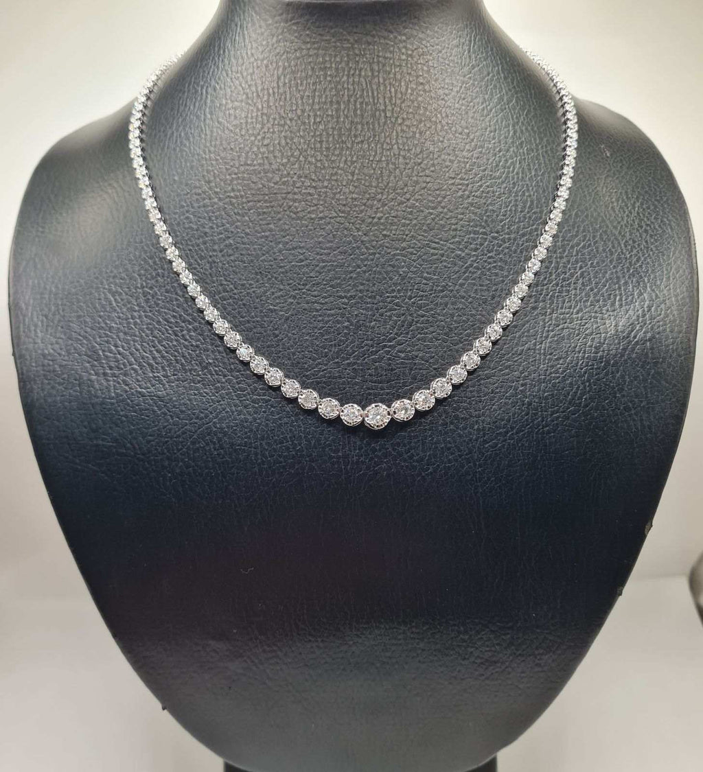 Classic Eternity 4.0CTW Graduating Round Pave Tennis Diamond Necklace 14K
