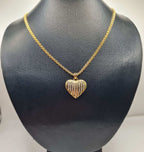 Classic Heart Stripe Pave Diamond Double Rope Chain Necklace 14K