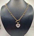 Classic Heart Drop Diamond Pave Belcher Chain Necklace 18K