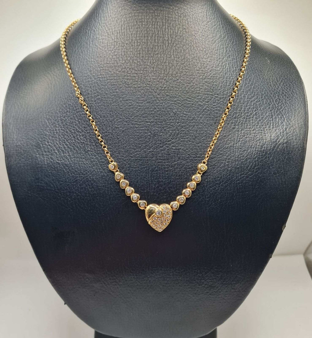 Classic Heart Center Piece Golden Beaded Diamond Necklace 18K