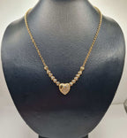 Classic Heart Center Piece Golden Beaded Diamond Necklace 18K