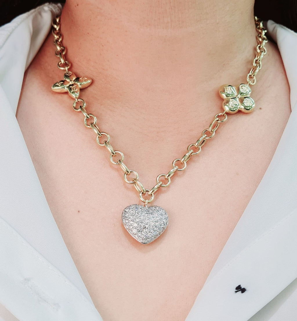 Classic Heart Clover Diamond Pave Necklace 18K