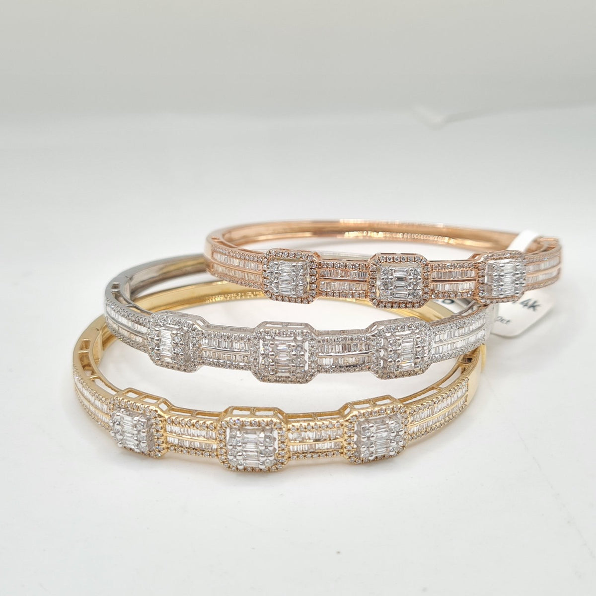 XX Classic Emerald Square Baguette Pave Bangle Diamond Bracelet 14K