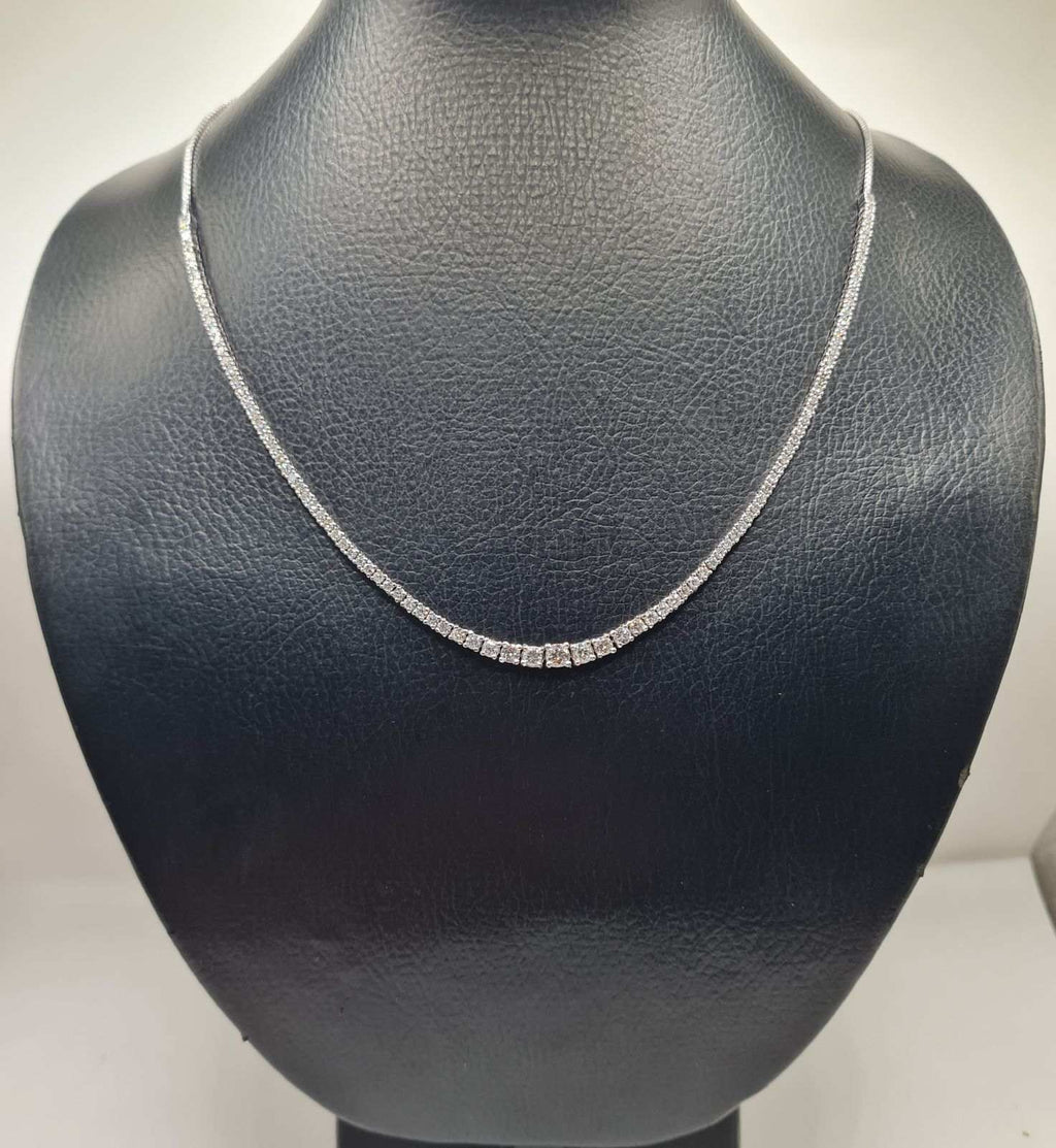 Classic Eternity Box Type Round Pave Tennis Diamond Necklace 18K