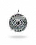 Evil Eye Black Diamond Mother of Pearl Diamond Necklace Pendant 14K