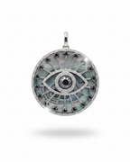 Evil Eye Black Diamond Mother of Pearl Diamond Necklace Pendant 14K