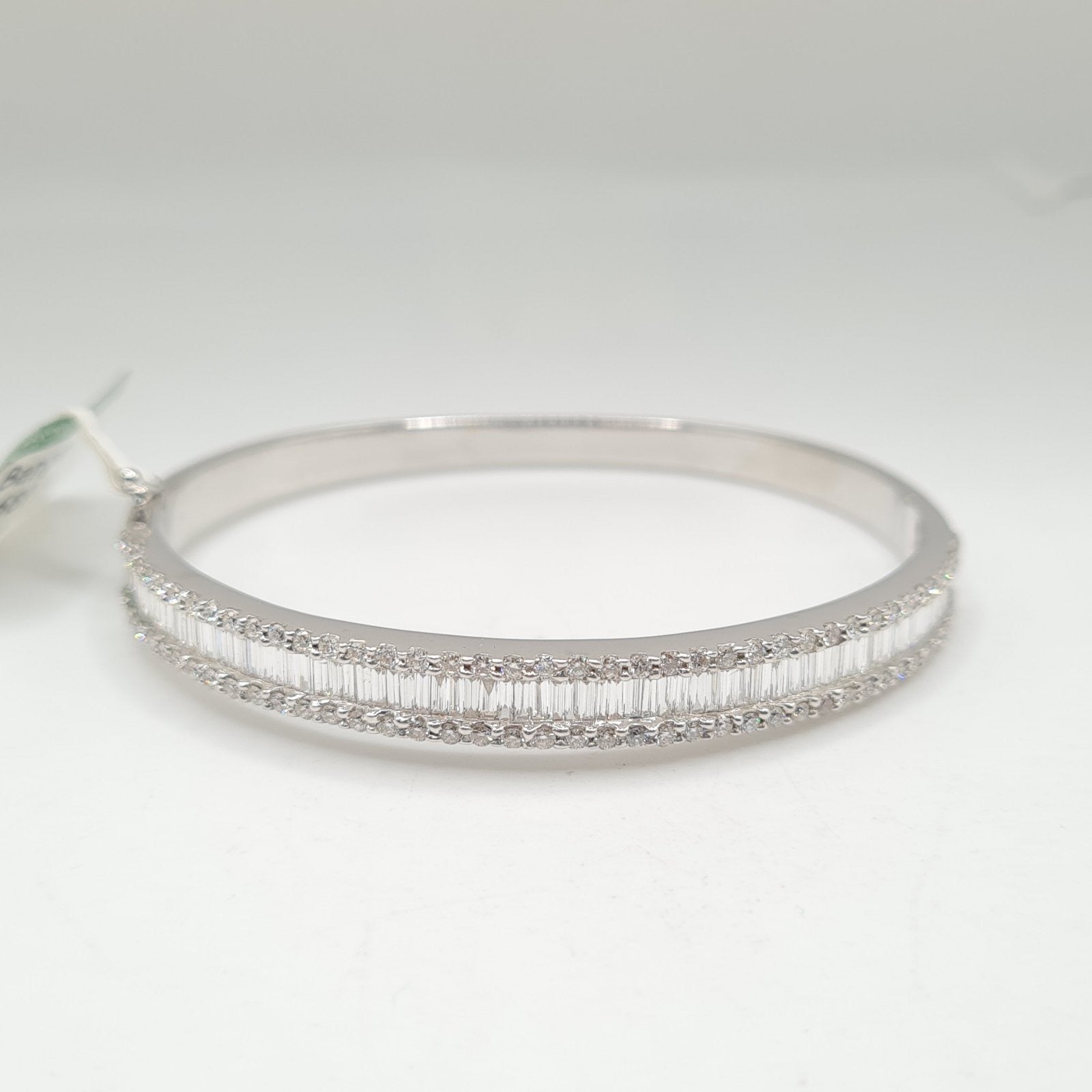 XX Classic White Gold Half Eternity Baguette Diamond Pave Bangle Bracelet 18K