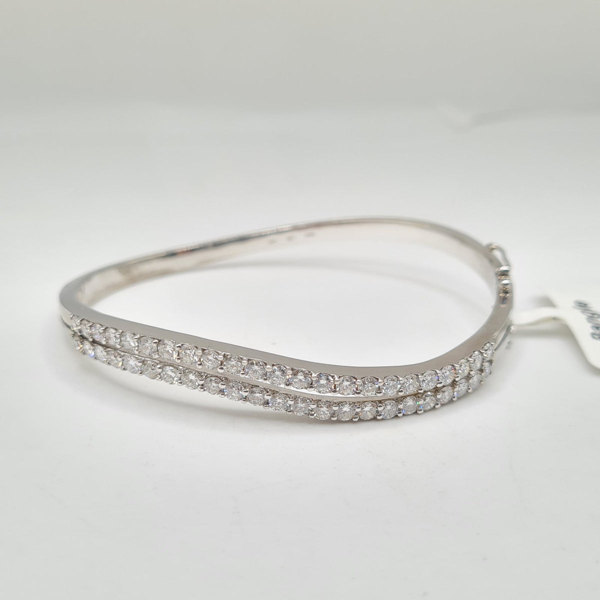 XX Classic White Gold Wave Round Half Eternity Diamond Pave Bangle Bracelet 18K