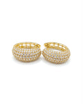 Classic Golden Round Chunky Paved Hoop Diamond Earrings 18K