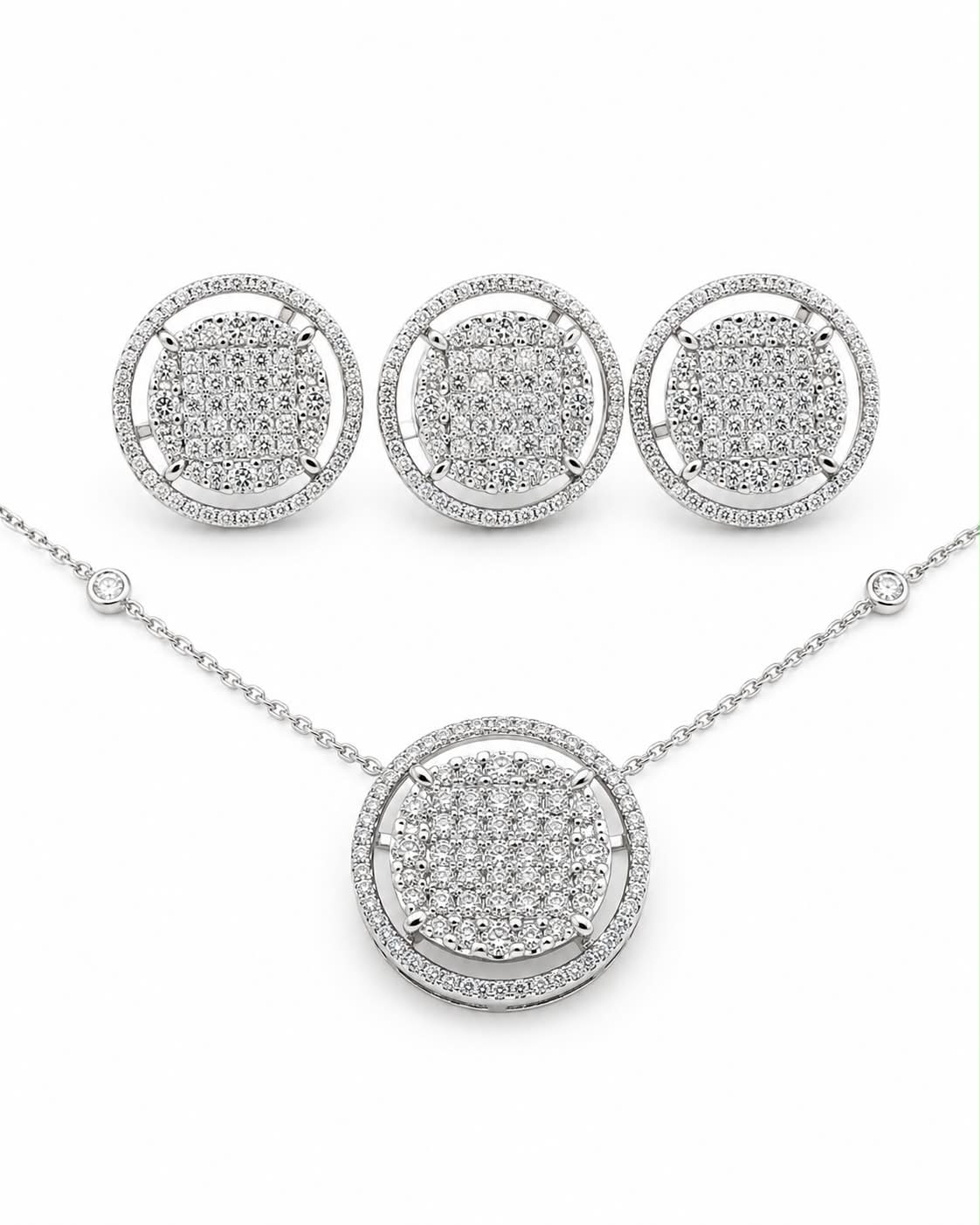 Classic Round Halo Invisible Setting Statement Diamond Jewelry Set 14K