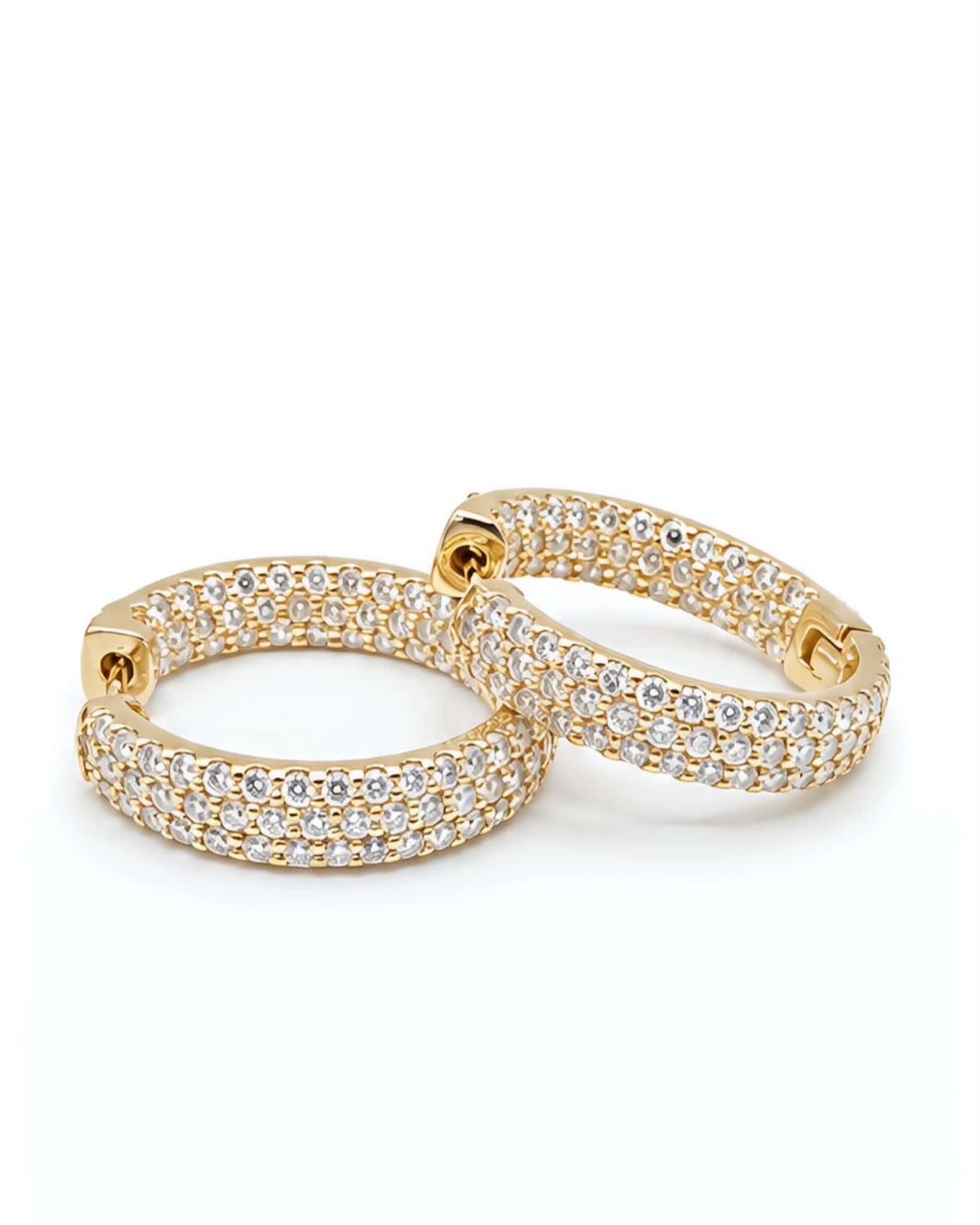 Classic Golden Round Hoop Full Eternity Layered Diamond Earrings 18K