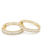 Classic Golden Baguette Hoop Statement Diamond Earrings 14K