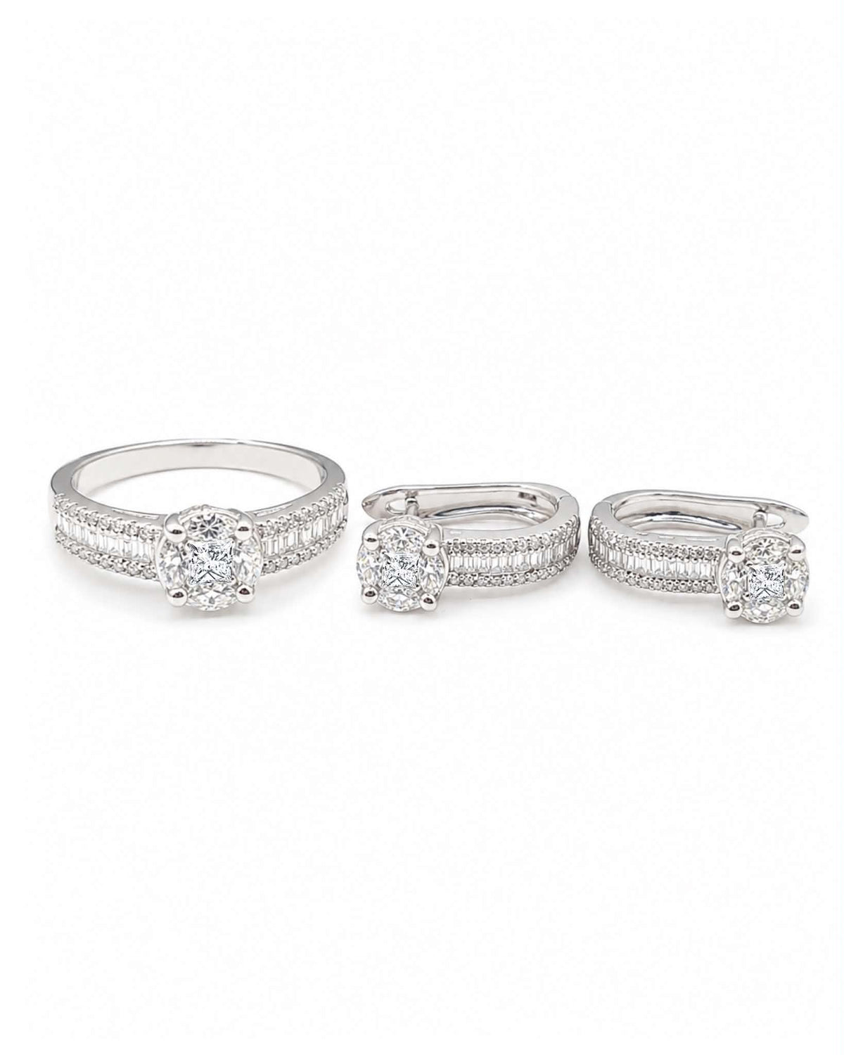 Classic Hoop Round Invisible Setting Hoop Paved Diamond Jewelry Set 14K