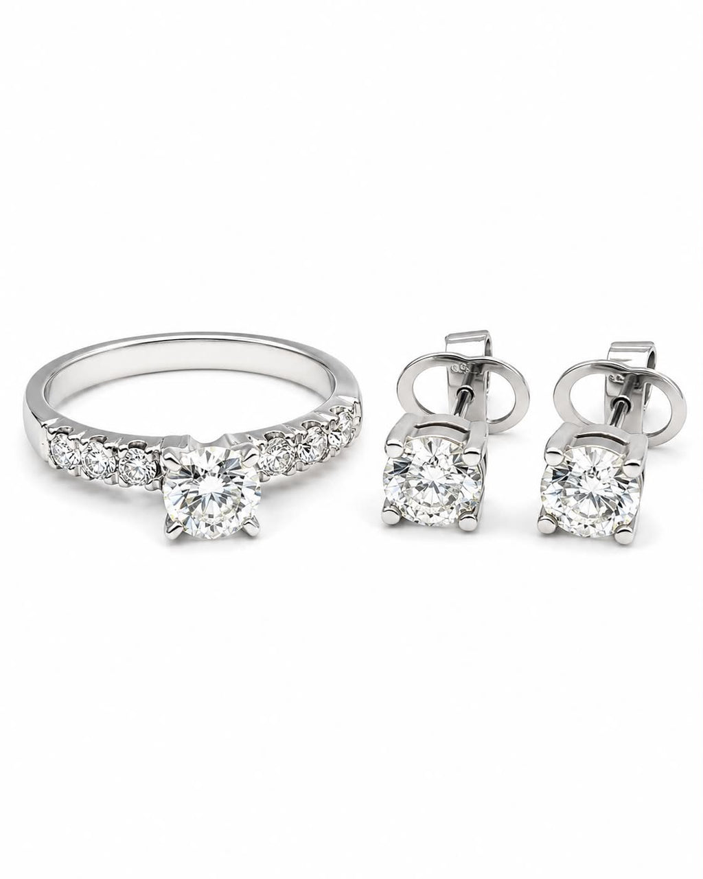 3cts Classic Round Paved Stud Diamond Jewelry Set 14K GIA