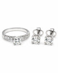 3cts Classic Round Paved Stud Diamond Jewelry Set 14K GIA