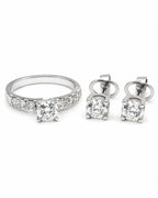 3cts Classic Round Paved Stud Diamond Jewelry Set 14K GIA