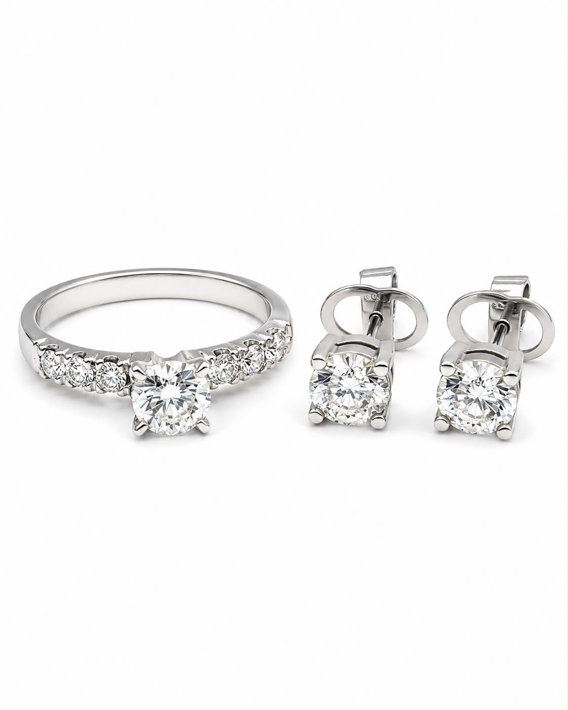 3cts Classic Round Paved Stud Diamond Jewelry Set 14K GIA