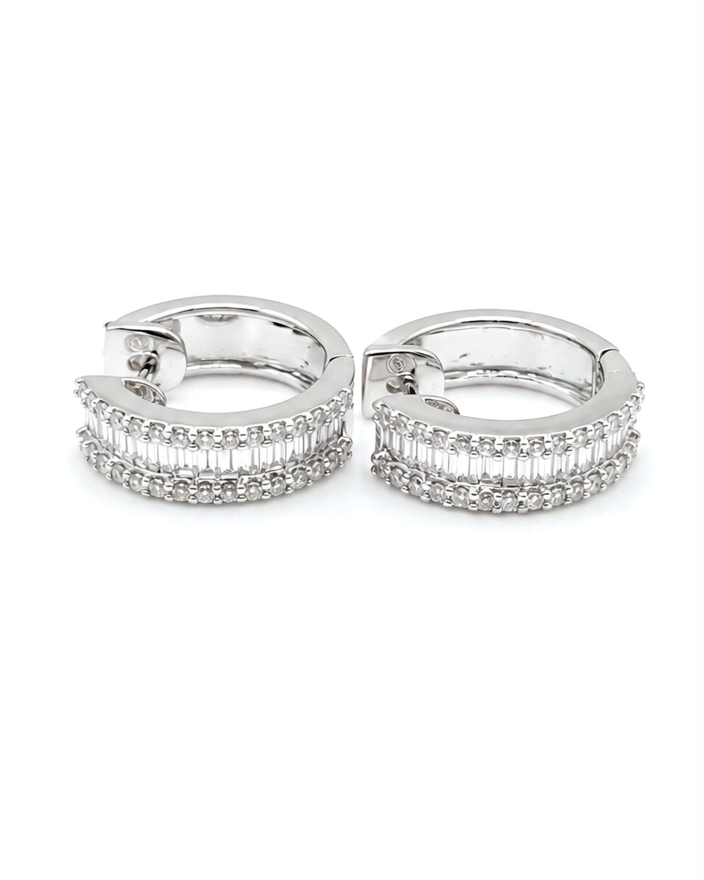 Classic Baguette Half Eternity Hoop Diamond Earrings 18K