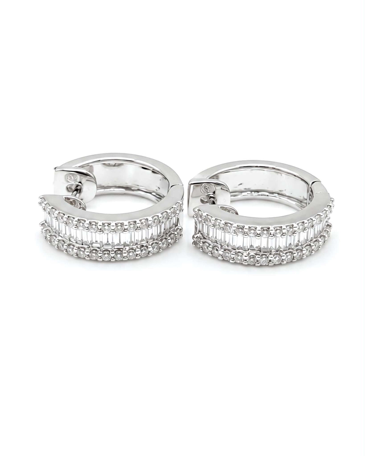 Classic Baguette Half Eternity Hoop Diamond Earrings 18K