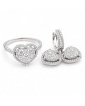 Classic Heart Halo Round Paved Dangling Diamond Jewelry Set 18K