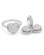 Classic Heart Halo Round Paved Dangling Diamond Jewelry Set 18K