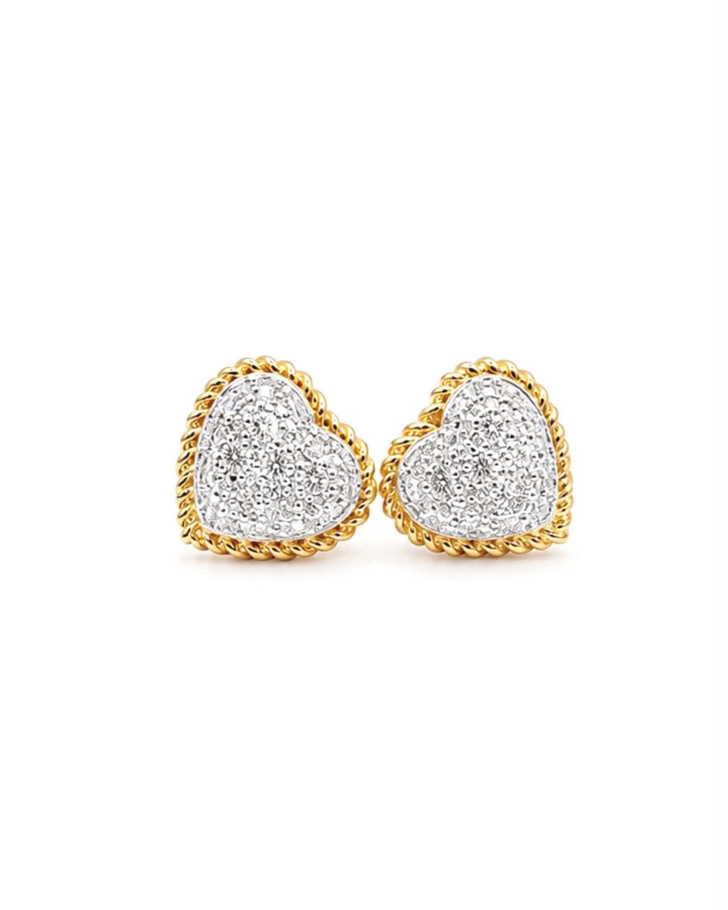 Classic Two Tone Heart Round Stud Diamond Earrings 18K
