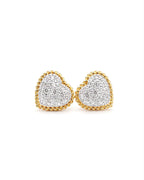 Classic Two Tone Heart Round Stud Diamond Earrings 18K