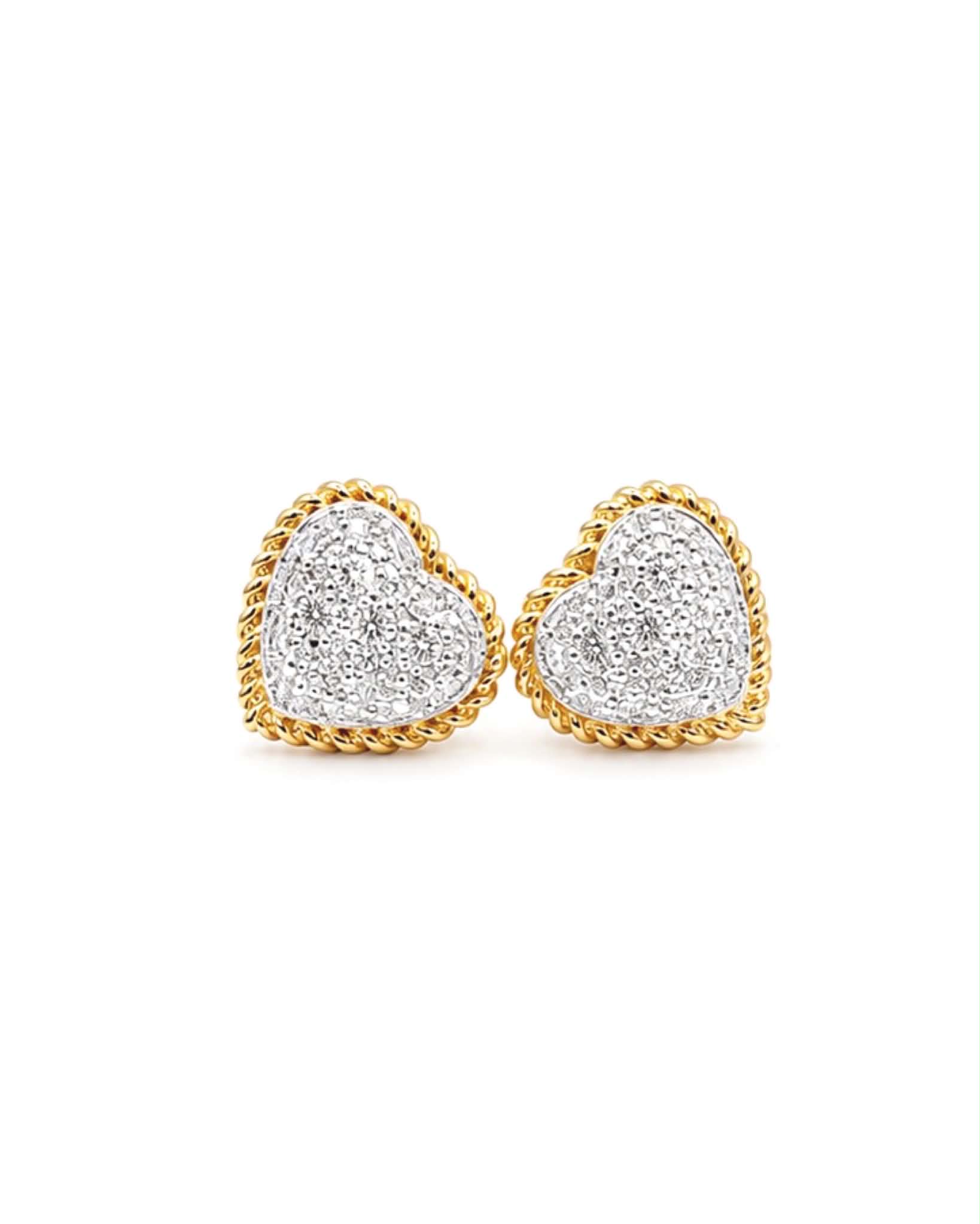 Classic Two Tone Heart Round Stud Diamond Earrings 18K