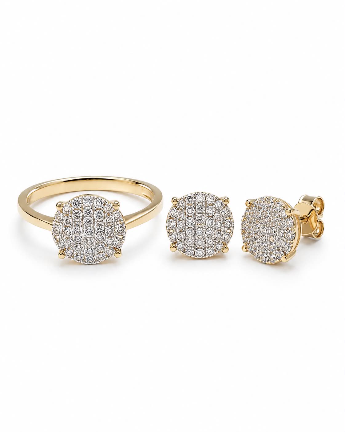 Classic Round Golden Stud Diamond Jewelry Set 14K