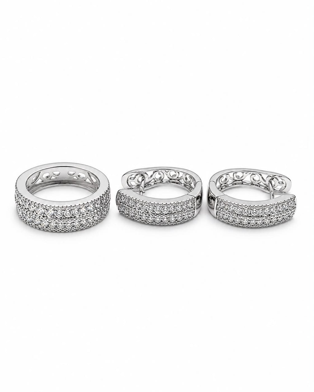 Classic Hoop Round Layered Half Eternity Hoop Diamond Jewelry Set 14K