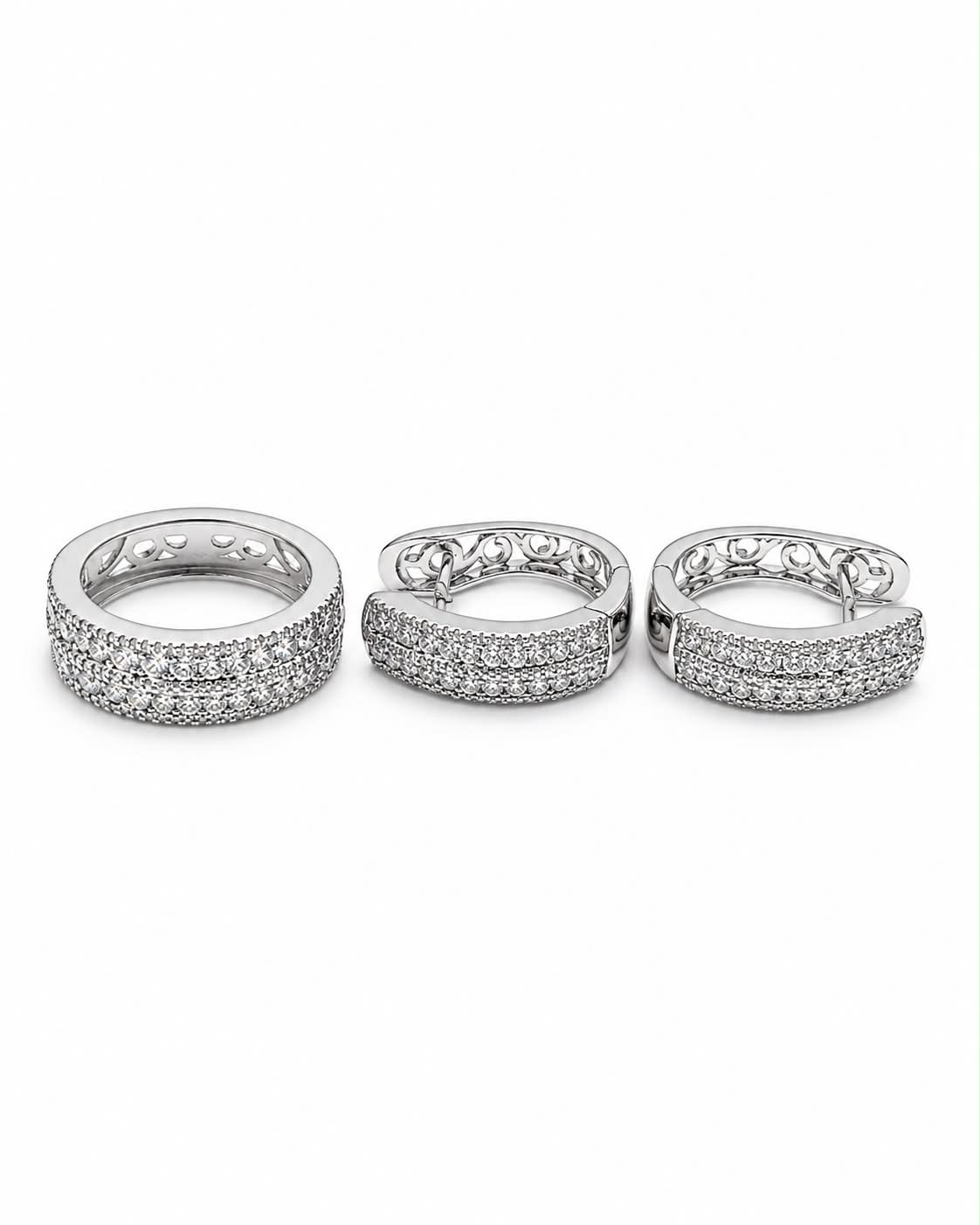Classic Hoop Round Layered Half Eternity Hoop Diamond Jewelry Set 14K