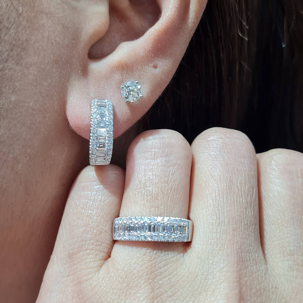 Classic Hoop Half Eternity Diamond Jewelry Set 14K